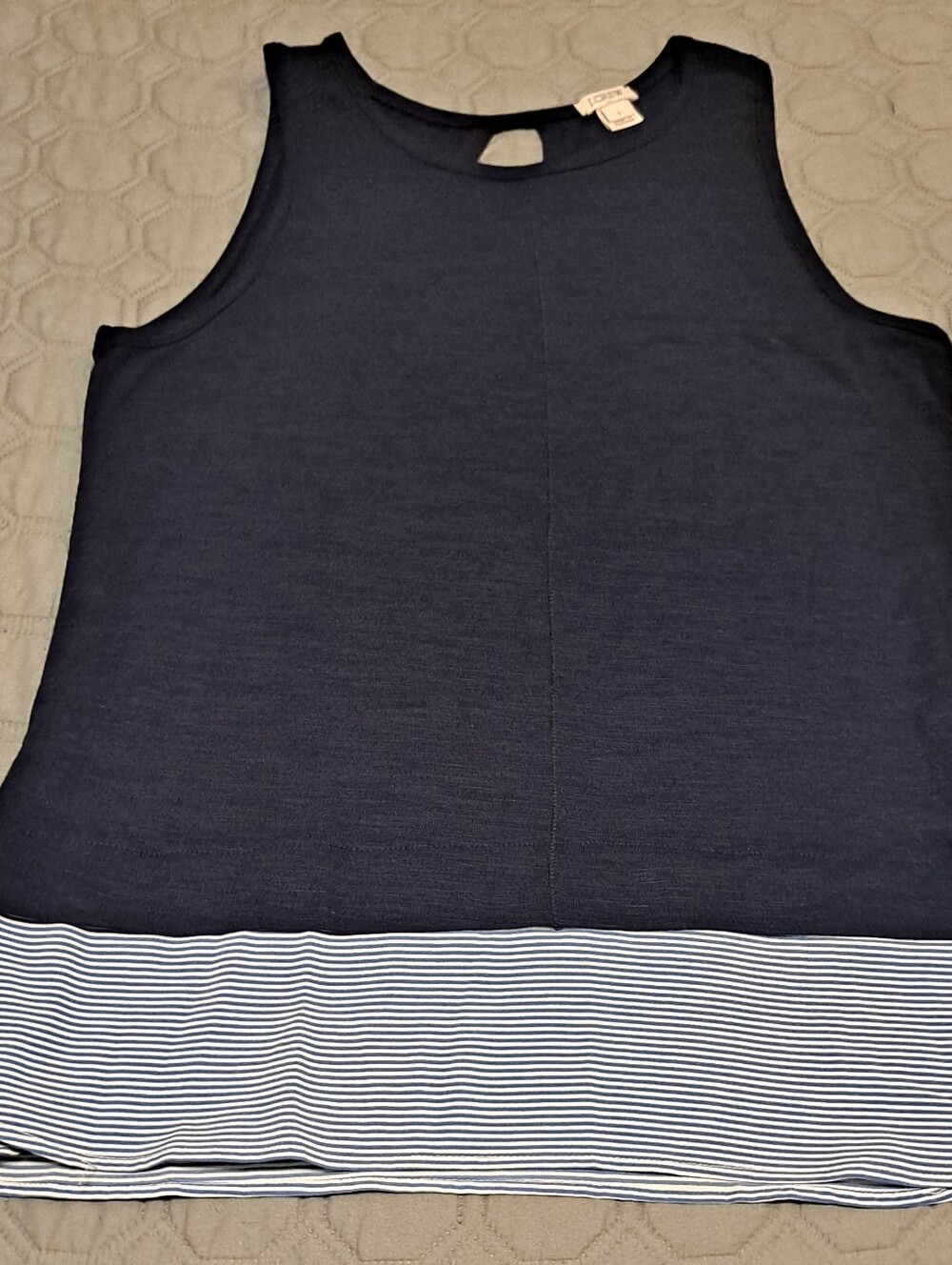 J Crew Navy Sleeveless Tank Top with Striped Hem - Women Sz S